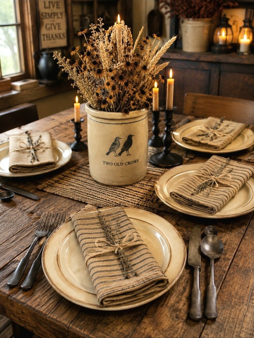 Park Designs Two Old Crows Set of 4 Cloth Napkins Primitive Farmhouse 18x18 NWT